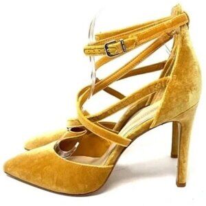 GIANNI BINI Velvet Mustard Pointy Toe High Heels Ankle Straps Shoes, Sz 7M, used